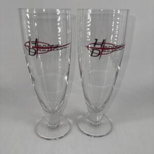 Harley Davidson Beer Pilsner Pedestal Glasses Set of 2 Unique‎ Barware 8 1/2" T